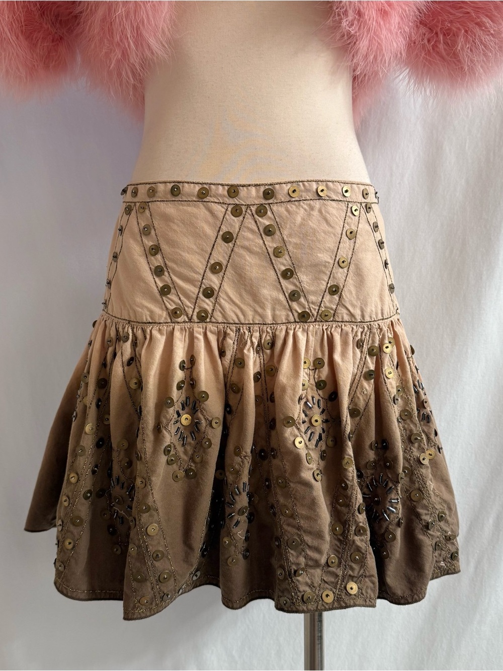 Beaded Embellished Tan-to-Brown Ombre Skirt